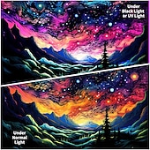 رخيصةأون Tapestries Blacklight-نسيج أسود يتفاعل مع الأشعة فوق البنفسجية ويتوهج في الظلام، حفلة مضيئة، شجرة نيون كون، قمر، مخدر، ضبابي، نسيج معلق، لوحة جدارية فنية لغرفة المعيشة