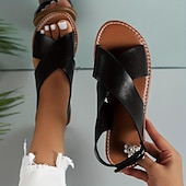 cheap Women&#039;s Flats-Women&#039;s Flat Sandals Boho Sandals Summer Beach Shoes Plus Size Cross Strap Sandals Casual Slingback Summer Sandals Black Brown