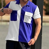 economico camicia da uomo con bottoni-Per uomo Camicia Camicia Estiva Camicia casual Camicia da Spiaggia Camicia con Bottoni Nero Blu Kaki Manica Corta Blocco di colori Collo Camp Vacanza Camicia hawaiana Patchwork Abbigliamento