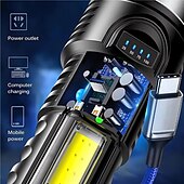 cheap Camping Lights-Super Birght USB Torch LED Flashlight 4 Modes LED Tactical Flashlight- High Lumens, Camping and Hiking Flashlight for Outdoor and Indoor Use