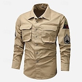 economico Camicie da lavoro da uomo-Per uomo Camicia Camicie da lavoro Maglietta informale Camicia con bottoni Camicia da carico Nero Kaki Verde militare Manica lunga Liscio Collo ripiegabile Da mare Per eventi Tasca frontale