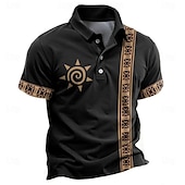 levne Pánské Vintage Polo-Pánské Etno Polokošile Golfová košile Krátký rukáv Polo tričko Košile s límečkem Oblečení na dovolenou Párty oblečení Knoflíky 3D tisk Léto Jaro Černá Trávová zelená Khaki