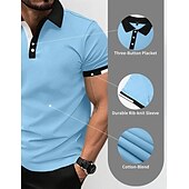 preiswerte Klassisches Poloshirt für Herren-Herren Polos mit Knöpfen Golfhemd Casual Festtage Gerippter Polokragen Kurzarm Modisch Basic Feste Farbe Patchwork Sommer Regular Fit Schwarz Weiß Rote Blau Braun Grün Polos mit Knöpfen