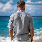 economico Camicie Elite da Uomo-Per uomo Parola / Frase Camicia in cotone e lino Camicia con Bottoni Manica Corta Casual Casuale Athleisure Estate Collo ripiegato Bottoni Blu Grigio