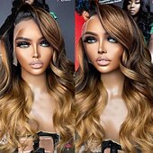 voordelige Pruiken van echt haar, met kanten voorzijde-Remy mensenhaar 4x13 Sluiting Pruik Zijdeel Braziliaans haar Golvend Los golvend Meerkleurig Pruik 130% 150% Haardichtheid met babyhaar Ombre-haar 100% Maagd Pre-geplukt Voor Dames Lang Kanten
