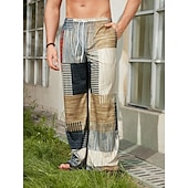 cheap Men&#039;s Printed Casual Pants-Men&#039;s Trousers Summer Pants Beach Pants Drawstring Elastic Waist 3D Print Stripe Graphic Prints Geometry Comfort Casual Daily Holiday Streetwear Hawaiian Yellow Blue