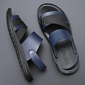 halpa Vapaa-ajan sandaalit-Miesten mustat slip-on-sandaalit säädettävillä hihnoilla ja pehmeällä pohjalla, minimalistiset avokärkiset kesäkengät rannalle, rentoon kävelyyn ja jokapäiväiseen käyttöön.