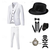 billiga Outfits-Vintage Glada 20-talet 1920-talet Kläder Kostymer och kavajer Tillbehör set Den store Gatsby Herre Ensfärgat Halloween V-hals Maskeradkläder Herr Halloween Halloween Möhippa Vuxna Kravatt Kappa Väst