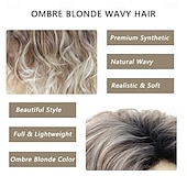 abordables perruque plus âgée-Perruques bob ondulées blondes cendrées pour femmes vague de plage courte perruque bob partie libre perruque synthétique bouclée naturelle pour un usage quotidien de fête