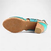 cheap Vacation Sandals-Women&#039;s Turquoise Cutout Leather Sandals – Vintage Hollow-Out Chunky Heel Peep-Toe Summer Shoes for Casual &amp; Boho Style