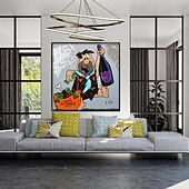 billiga gatukonst-fred flintstone 100% handmålad graffiti konst popkonst målning väggdekor målning för vardagsrum kontor väggkonst tecknad målning