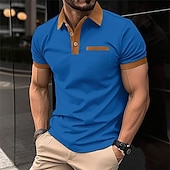 preiswerte Klassisches Poloshirt für Herren-Herren Waffel-Poloshirt Golfhemd Arbeit Casual Kargen Kurzarm Basic Modern Farbblock Patchwork Taste Frühling Sommer Regular Fit Schwarz Weiß Blau Khaki Grau Waffel-Poloshirt