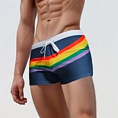 cheap Men&#039;s Boxer Swim Trunks-Men&#039;s Board Shorts Swim Shorts Swim Trunks Drawstring Elastic Waist Color Block Rainbow Comfort Quick Dry Short Holiday Beach Weekend Fashion Casual Black Navy Blue Micro-elastic