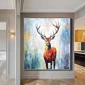 cheap Oil Paintings-Handmade Abstract Deer Oil Painting on Canvas Textured Wall Art Animal Painting Textured Deer Painting Abstract Wall Art Textured Bird parrots oil painting for Wall Decor Gift