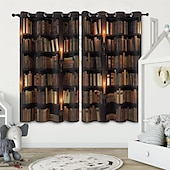 preiswerte Blackout -Vorhang-Vintage Bücherregal Verdunkelungsvorhänge Türisolierung Außenbalkon Rest Wohnzimmer Wohndekoration 2-teiliges Set mit 3D-Digitaldruck perforiert