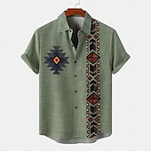 cheap Classic-Men&#039;s Shirt Linen Shirt Retro Shirts Vintage Shirt Ethnic Shirt Ethnic Vacation Daily Green khaki Beige Short Sleeve Turndown Summer Spring Clothing Apparel