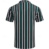 abordables camisa con botones para hombre-Hombre Camisa Camisa de verano Camisa casual Camisa de playa Abotonar la camisa Camisas de rayas Azul Piscina Verde Trébol Chocolate Café Manga Corta Rayas cuello de campamento Vacaciones Hawaiano