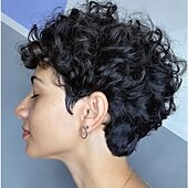 abordables Perruques sans bonnet-Perruques de cheveux humains avec frange cheveux courts noir machine vague bob pour les femmes noires perruques