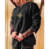 economico Casual da lavoro-Per uomo Camicia Camicia in lino e cotone Maglietta informale Solari Festa / Serata Mascherata Nero Blu Cachi Verde militare Manica lunga Girocollo Primavera &amp; Autunno Abbigliamento Lacci