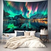 billige landskapsteppe-aurora nordlys hengende billedvev veggkunst stor billedvev veggmaleri dekor fotografi bakteppe teppe gardin hjem soverom stue dekorasjon