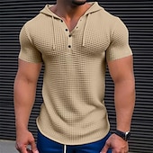baratos Camiseta de malha waffle-Homens Camiseta de malha waffle T-shirt Manga Curta Com Capuz Verão Côr Sólida Diário Casual Botões Com Capuz Ao ar livre Rua Casual Verde Branco Caqui Top Tee para Homens