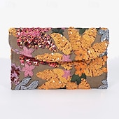 cheap Clutches &amp; Evening Bags-Women&#039;s Embroidered Floral Clutch - Handheld Evening Bag with Colorful Bead and Sequin Details