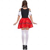 billige Dirndl-Oktoberfest Lapper Dirndl Trachtenkleader Hushjelp Sexy bayerske feriekjole Enger Dame Ølfestivalen Oktoberfest-kostyme Dirndl Tradisjonell stil klut Kjole Sokker Pannebånd