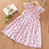 billige Kjoler med blomstertrykk-barn jentekjole grafisk ermeløs fest utendørs casual mote prinsesseskjørt polyester sommer vår 4-13 år