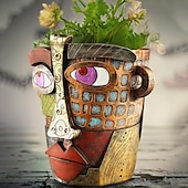 abordables Estatuas-Maceta abstracta brutalista con cara de belleza, colorida maceta con cabeza de resina con asas para facilitar el movimiento, decoración artística única para plantas de interior/exterior, regalo perfecto para los amantes del arte y las plantas.