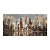 preiswerte Ölgemälde-handgefertigtes Ölgemälde auf Leinwand, Wandkunst, Dekoration, moderne abstrakte Architekturlandschaft für Wohnzimmer, Heimdekoration, gerolltes, rahmenloses, ungedehntes Gemälde