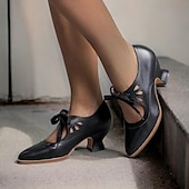 cheap Vintage Heels-Women&#039;s Vintage Lace-Up Leather Heels - Elegant Cut-Out Oxford Shoes for Retro and Formal Occasions