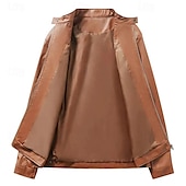 cheap Faux Leather Jackets-Male Faux Leather Jacket Transition Jacket Biker Jacket Casual Daily Travel Pocket All Seasons Solid / Plain Color Leisure Sweet Standing Collar Regular Black Royal Blue Brown Khaki Jacket