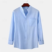 economico Casual da lavoro-Per uomo Camicia Camicia di lino Camicia in cotone e lino Camicia con colletto cinese Camicia con colletto alla coreana Camicia casual Semplice Vacanza Camicia hawaiana Bianco Blu marino Cachi Azzurro
