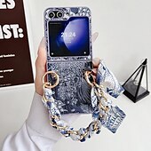 cheap Samsung Cases-Phone Case For Samsung Galaxy Z Flip 5 Z Flip 4 Z Flip 3 Back Cover with Wrist Strap Shockproof PC Metal
