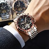 economico Orologi meccanici-poedagar orologio meccanico da uomo orologio da polso casual alla moda orologio automatico a carica automatica con fasi lunari luminoso orologio in acciaio impermeabile