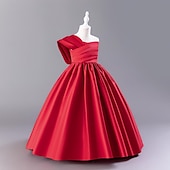 abordables Robes à Fleurs pour Filles-Robe de Demoiselle d&#039;Honneur Fille Fille Robe Robe de fête Utilisation Mariage Soirée Elégant du quotidien Plissé Couleur unie Sans Manches Col Ras du Cou Noir Rouge 3-13 ans