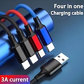 abordables Câbles de téléphone portable-Câble usb 4 en 1 pour iphone 3 en 1 usb a vers micro usb/type c/8 broches câble de chargeur 3a câble de charge rapide pour huawei samsung xiaomi