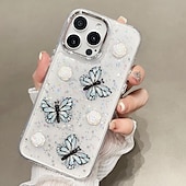 levne Pouzdra pro iPhone-telefon Carcasă Pro iPhone 16 iPhone 15 Pro Max Plus iPhone 14 13 12 Pro Max Plus Zadní kryt Průsvitný Bling Glitter Lesklé Nárazuvzdorné Motýl PC