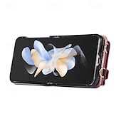 levne Pouzdra pro Samsung-telefon Carcasă Pro Samsung Galaxy Z Flip 6 Z Flip 5 Z Flip 4 Z Flip 3 Zadní kryt se stojánkem s poutkem na zápěstí Slot pro kartu Retro TPU Kov PU kůže