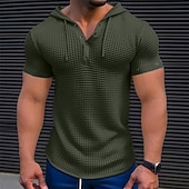 baratos Camiseta de malha waffle-Homens Camiseta de malha waffle T-shirt Manga Curta Com Capuz Verão Côr Sólida Diário Casual Botões Com Capuz Ao ar livre Rua Casual Verde Branco Caqui Top Tee para Homens