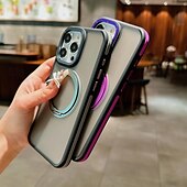 cheap iPhone Cases-Phone Case For iPhone 16 iPhone 15 Pro Max Plus iPhone 14 13 12 11 Pro Max Plus Back Cover With Magsafe with Stand Holder Support Wireless Charging Matte Frosted Retro TPU PC Metal