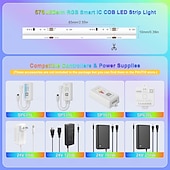 abordables Bandes lumineuses cob-Bande lumineuse LED COB étanche, bande IC intelligente RVB 16 pieds 5 m DC 24 V flexible LED ruban lumineux ws2811 ruban RVB adressable adapté aux projets d&#039;éclairage de fête/maison (à l&#039;exclusion de l&#039;alimentation et du contrôleur)