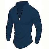baratos camisetas básicas-Homens Camiseta T-shirt Manga Longa Quarter Zip Verão Côr Sólida Moda Designer Básico Zíper Ao ar livre Férias Trabalho Azul marinho Preto Branco Top Tee para Homens
