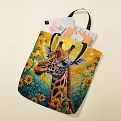 abordables Cabas et fourre-tout-Femme Fourre-tout Sac d&#039;épaule Sac fourre-tout en toile Polyester Achats Vacances Plage Imprimé Grande Capacité Pliable Poids Léger Girafe Jaune Bleu