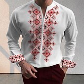 preiswerte Pflanzen Muster-Herren Hemd Knopfhemd Henley Shirt Langarm Business-Casual Formal Täglich Sommer Frühling Herbst ohne Kragen V Ausschnitt Bedruckt Weiß