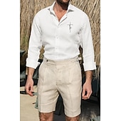 ieftine Business Casual-Bărbați Cămașă Cămașă albă din bumbac Cămașă casual Cămașă din bumbac și in Cămașă din bumbac Σταυρός Vacanță Hawaiian Negru Alb Roz Îmbujorat Gri Manșon Lung Rever Primăvara &amp; toamnă Îmbrăcăminte