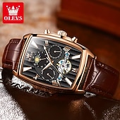 ieftine Ceasuri Mecanice-Ceas mecanic pentru bărbați OLEVS modă casual automat autoîntreținere faza lunară calendar luminos ceas din piele