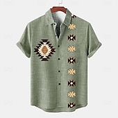 voordelige Klassiek-Voor heren Overhemd linnen overhemd retro-overhemden Vintage overhemd Etnisch shirt Tribal Dagelijks Bruin Groen Grijs Korte mouw Strijkijzer Zomer Lente Kleding