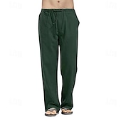 cheap Classic-Men&#039;s Linen Pants Trousers Summer Pants Beach Pants Pocket Drawstring Elastic Waistband Plain Comfort Breathable Full Length Daily Streetwear Fashion Casual / Sporty Loose Fit Dark Khaki Black