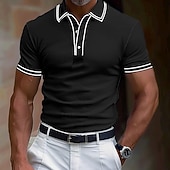 preiswerte Klassisches Poloshirt für Herren-Herren Baumwoll-Poloshirt Golfshirt Arbeit Geschäft Gerippter Polokragen Klassisch Kurzarm Basic Modern Einfarbig Patchwork Knöpfe Frühling &amp; Sommer Normale Passform Dunkelgrau Schwarz Burgunderrot